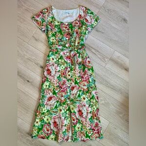 Linen Blend Floral Button Down Dress